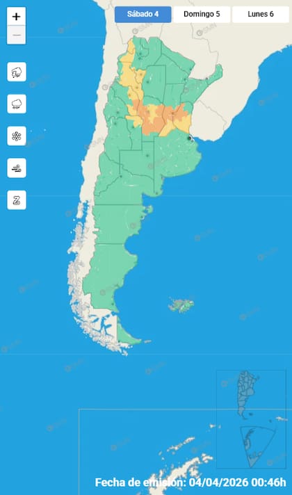 Mapa de alertas para este sábado 4 de abril