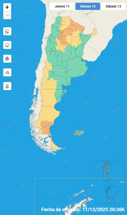 Mapa de alertas para este viernes 12 de diciembre