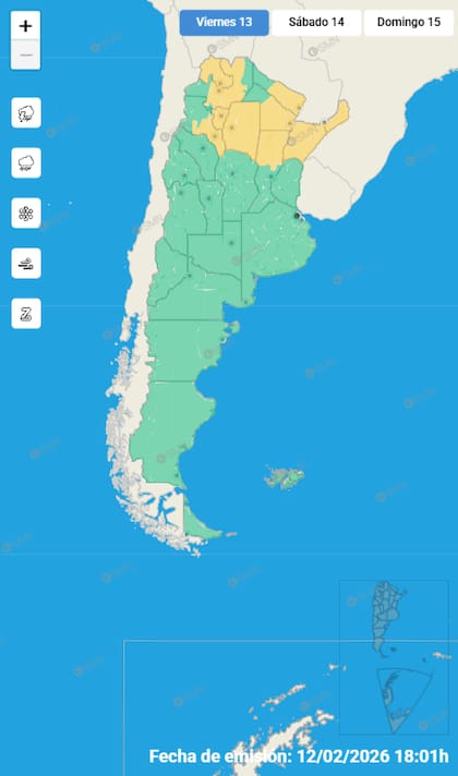 Mapa de alertas para este viernes 13 de febrero