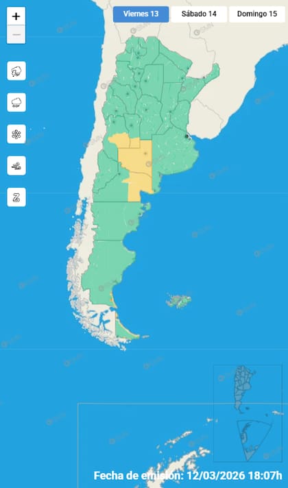Mapa de alertas para este viernes 13 de marzo