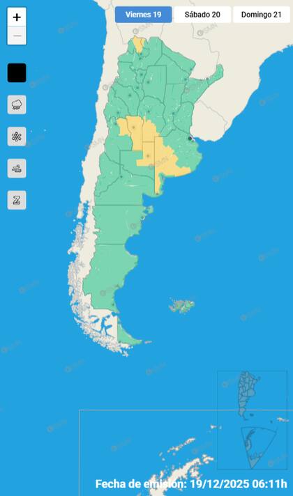Mapa de alertas para este viernes 19 de diciembre
