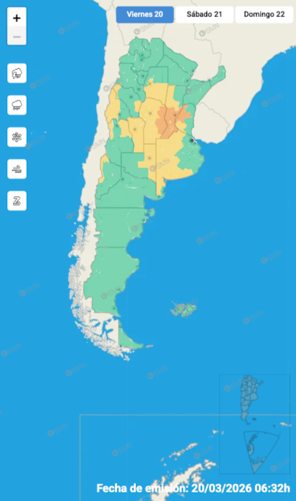 Mapa de alertas para este viernes 20 de marzo.