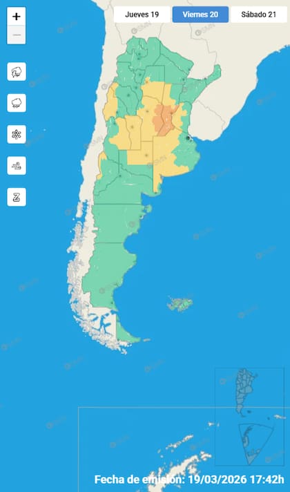 Mapa de alertas para este viernes 20 de marzo