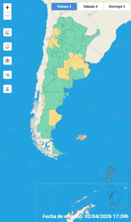 Mapa de alertas para este viernes 3 de abril