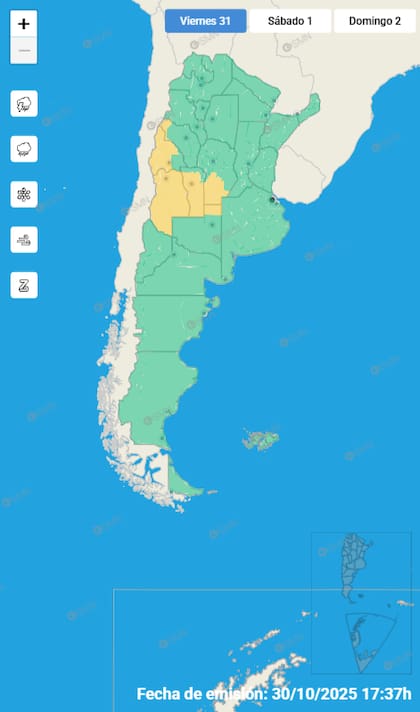 Mapa de alertas para este viernes 31 de octubre