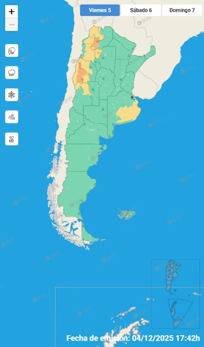 Mapa de alertas para este viernes 5 de diciembre