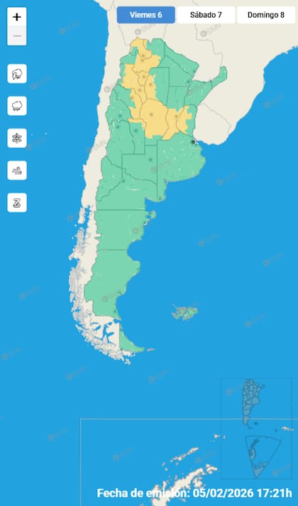 Mapa de alertas para este viernes 6 de febrero