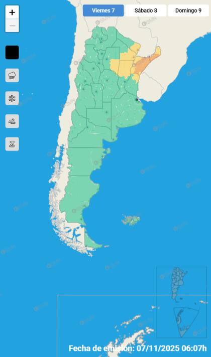 Mapa de alertas para este viernes 7 de noviembre