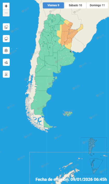 Mapa de alertas para este viernes 9 de diciembre.