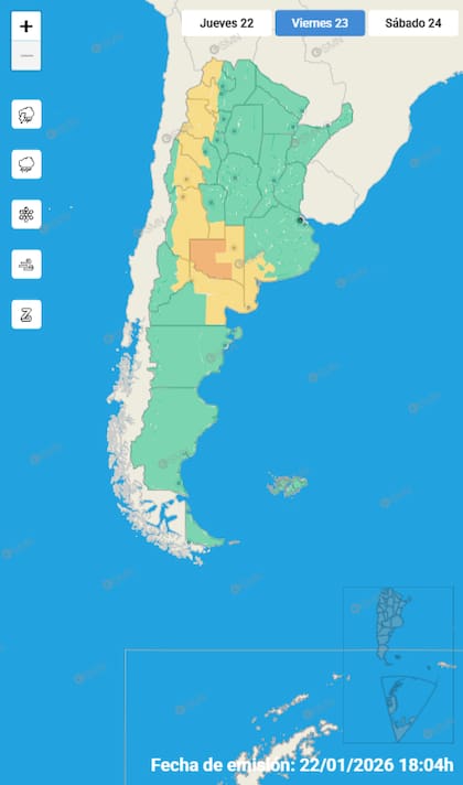 Mapa de alertas por tormentas para este viernes