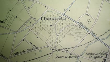 Mapa de Chacarita en la época en que se proyectó el cementerio.