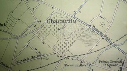 Mapa de Chacarita en la época en que se proyectó el cementerio.