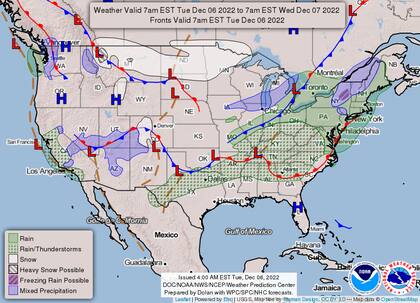 Mapa de condiciones del tiempo en Estados Unidos para este 6 de diciembre