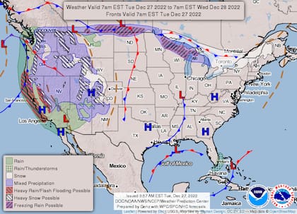 Mapa de Estados Unidos de previsiones climatológicas
