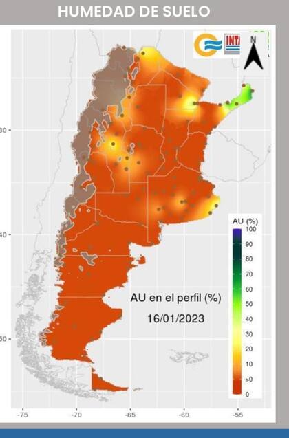 Mapa de humedad en el suelo al 16 de enero