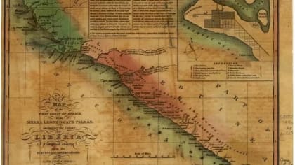 Mapa de la costa de África occidental en 1830, incluida la colonia de Liberia, que comenzó a ser colonizada por negros estadounidenses en 1822 (Foto: LIBRARY OF CONGRESS)