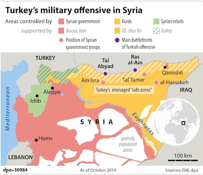 Mapa de la ofensiva militar turca en el noreste de Siria