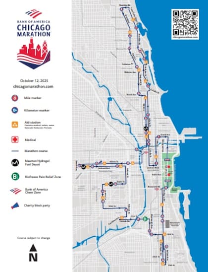 Mapa de la ruta del Maratón de Chicago 2025 (Captura/BankofAmerica)