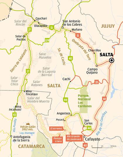 Mapa de la ruta Jasimaná- Salar del hombre muerto