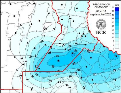Mapa de las lluvias ya registradas en septiembre en la zona núcleo