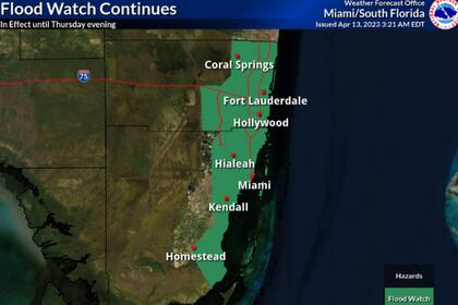 Mapa de las zonas con riesgo de inundaciones en Florida marcadas en color verde
