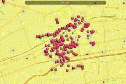 Map of power outages in Caballito