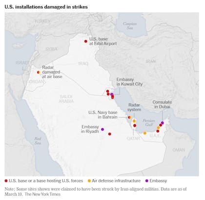 Mapa de los lugares atacados