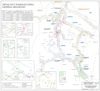 Mapa de los ramales del Belgrano Cargas