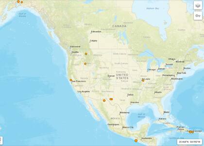 Mapa de los sismos en América del Norte y el Caribe