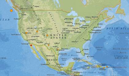 Mapa de los sismos ocurridos en Estados Unidos y el Caribe en las últimas 24 horas