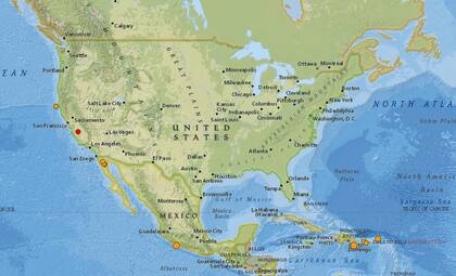 Mapa de los sismos ocurridos en Estados Unidos y el Caribe en las últimas 24 horas