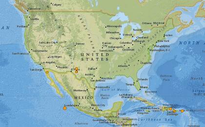 Mapa de los sismos ocurridos en Estados Unidos y el Caribe en las últimas 24 horas