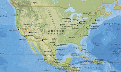 Mapa de los sismos ocurridos en Estados Unidos y el Caribe en las últimas 24 horas