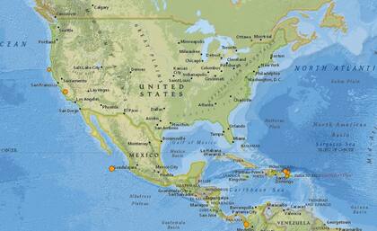 Mapa de los sismos ocurridos en Estados Unidos y el Caribe en las últimas 24 horas