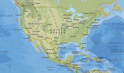 Mapa de los sismos ocurridos en Estados Unidos y el Caribe en las últimas 24 horas