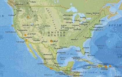 Mapa de los sismos ocurridos en Estados Unidos y el Caribe en las últimas 24 horas