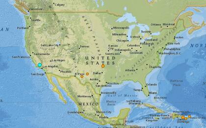 Mapa de los sismos ocurridos en Estados Unidos y el Caribe en las últimas 24 horas
