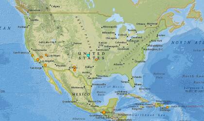 Mapa de los sismos ocurridos en Estados Unidos y el Caribe en las últimas 24 horas