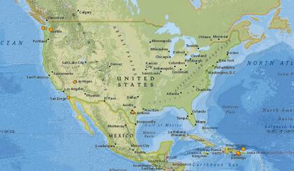 Mapa de los sismos ocurridos en Estados Unidos y el Caribe en las últimas 24 horas