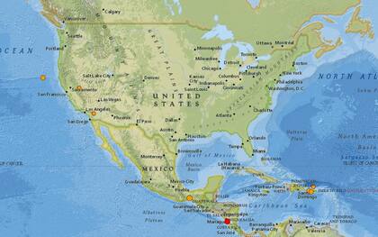 Mapa de los sismos ocurridos en Estados Unidos y el Caribe en las últimas 24 horas