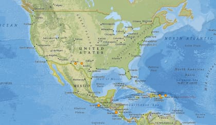 Mapa de los sismos ocurridos en Estados Unidos y el Caribe en las últimas 24 horas
