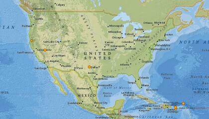 Mapa de los sismos ocurridos en Estados Unidos y el Caribe en las últimas 24 horas