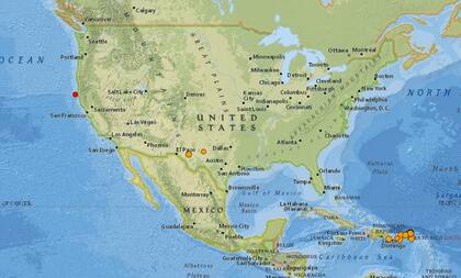 Mapa de los sismos ocurridos en Estados Unidos y el Caribe en las últimas 24 horas