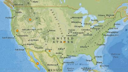 Mapa de los sismos ocurridos en Estados Unidos y el Caribe el 7 de febrero