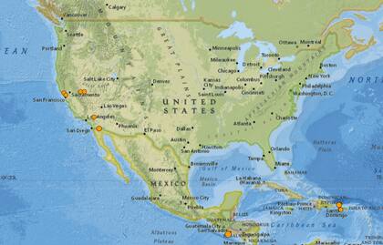 Mapa de los sismos ocurridos en Estados Unidos y el Caribe en las últimas 24 horas