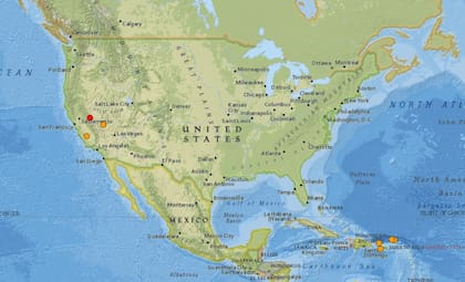 Mapa de los sismos ocurridos en Estados Unidos y el Caribe en las últimas 24 horas