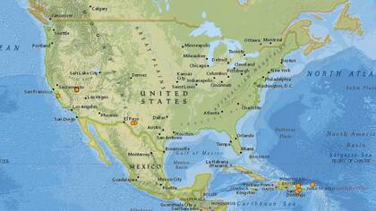 Mapa de los sismos ocurridos en Estados Unidos y el Caribe en las últimas 24 horas