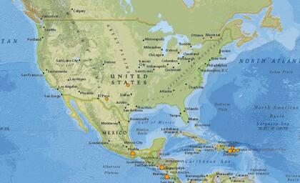 Mapa de los sismos ocurridos en Estados Unidos y el Caribe en las últimas 24 horas