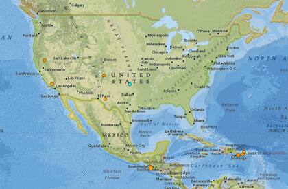 Mapa de los sismos ocurridos en Estados Unidos y el Caribe en las últimas 24 horas