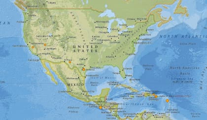 Mapa de los sismos ocurridos en Estados Unidos y el Caribe en las últimas 24 horas